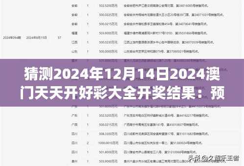 猜测2024年12月14日2024澳门天天开好彩大全开奖结果:预测成功的秘诀